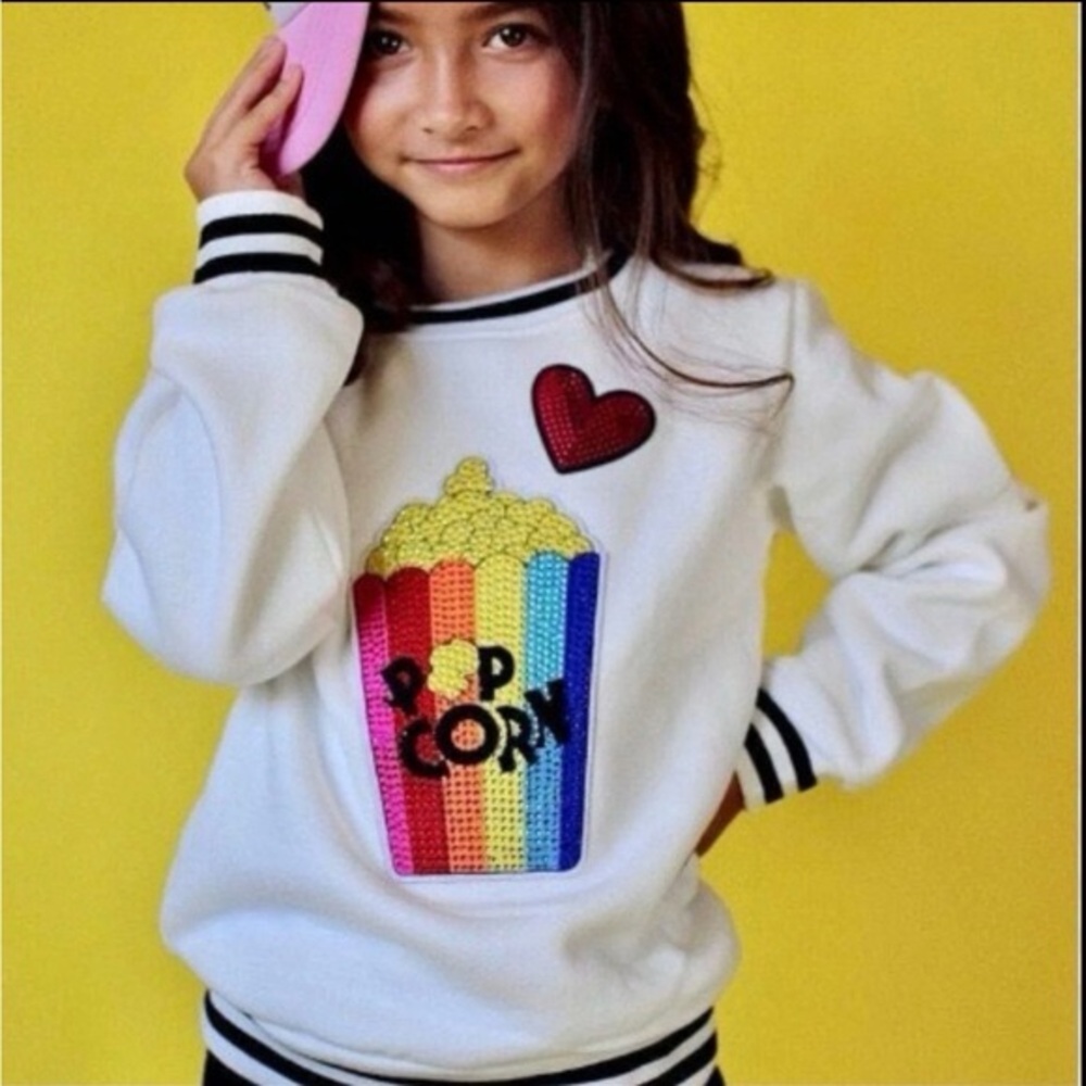 Lola & the Boys Kids Popcorn Heart Sweatshirt - White Size 4